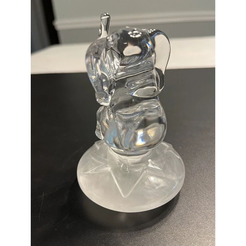 Crystal Glass Baby Elephant Trunk Up Sitting on a  Star Figurine Paperweight